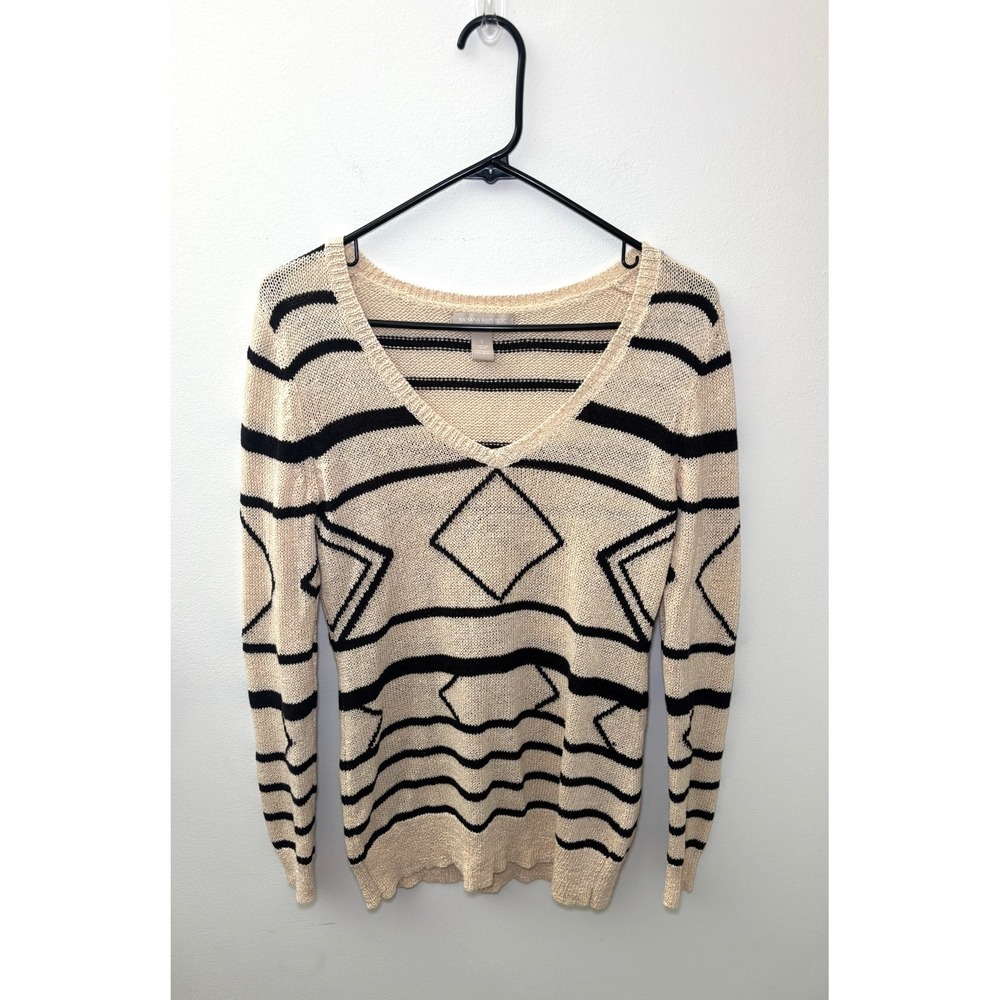 Banana Republic Sheer Tan Sweater with Black Pattern Women's Size S